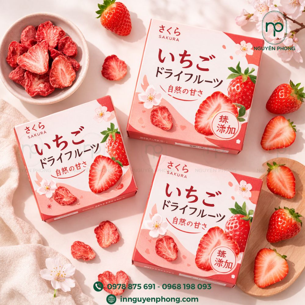 In hộp giấy đựng dâu tây sấy